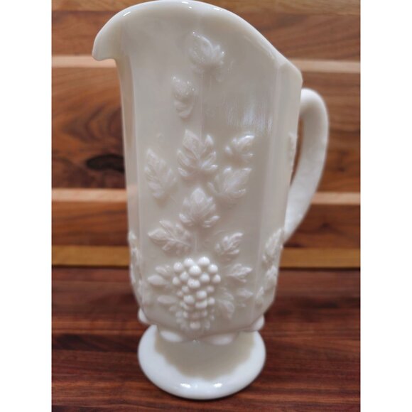 Vintage Westmoreland Thick Milk Glass Pitcher, Harvest Grape Pattern